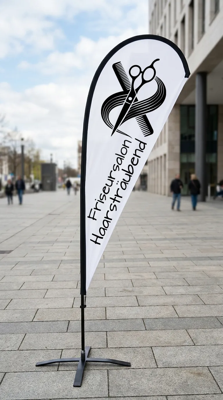 Dropflag, wasserabweisend – für Messestand in Straubing.