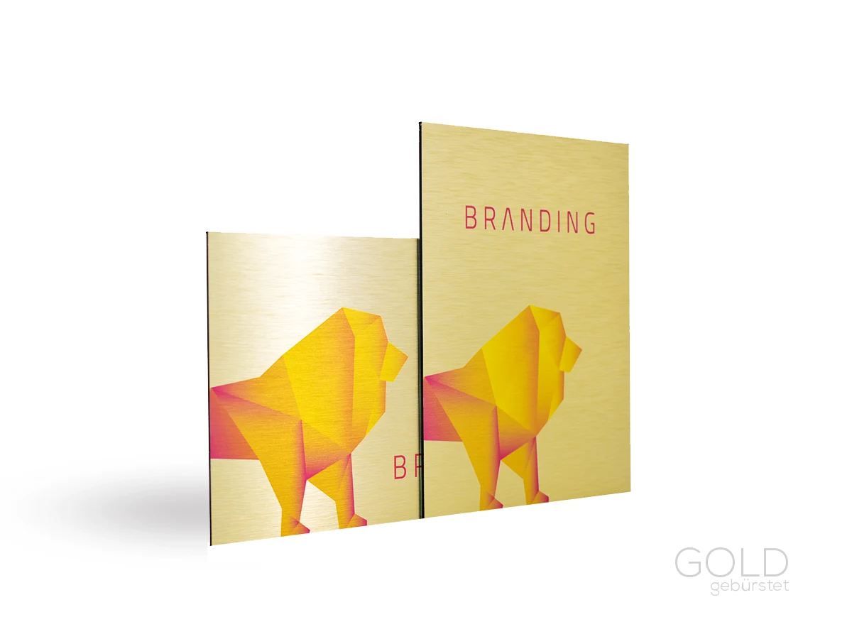 Gebuerstetes Gold-Werbeschild von der Druckerei Bad Vilbel